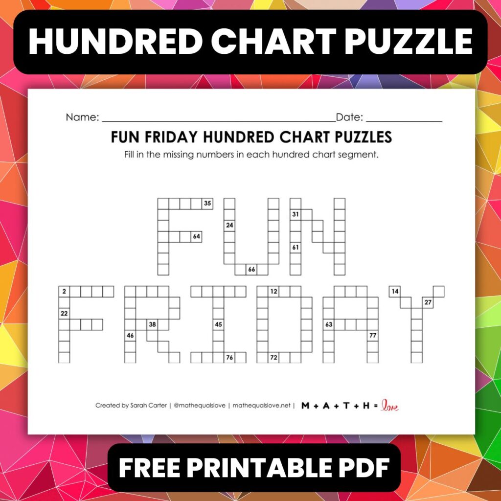 Fun Friday Hundred Chart Puzzle Worksheet | Math = Love
