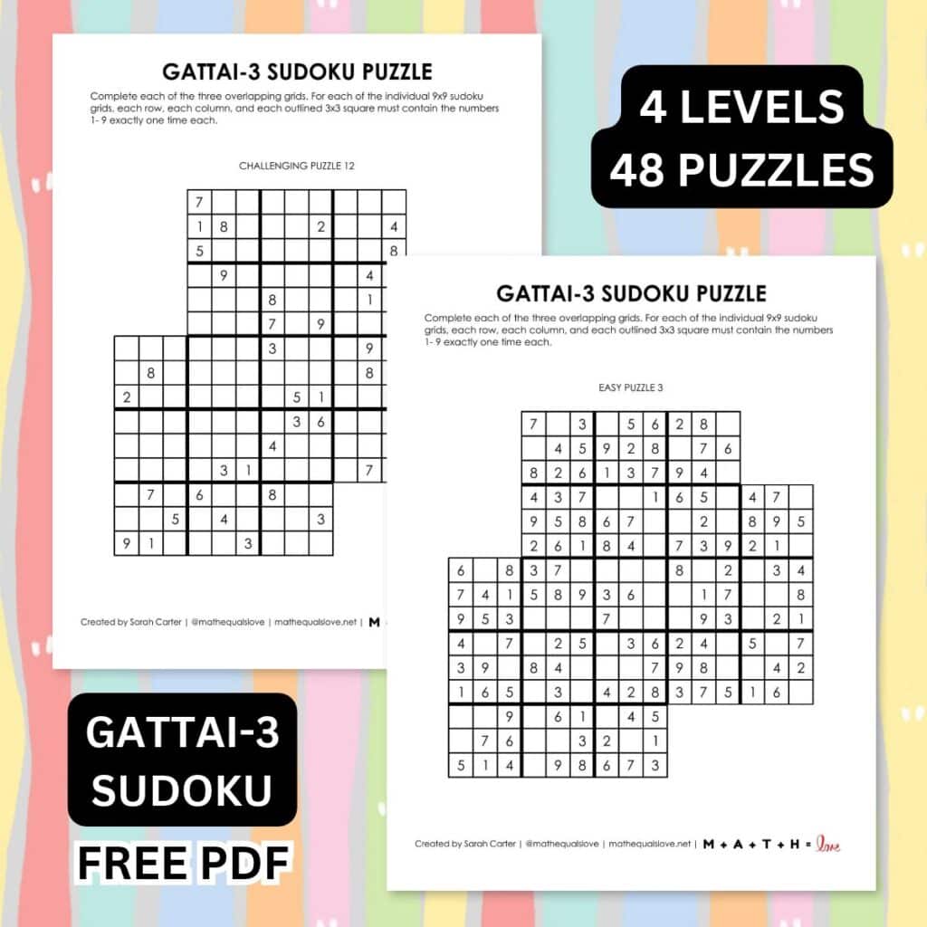 gattai-3 overlapping sudoku puzzles.