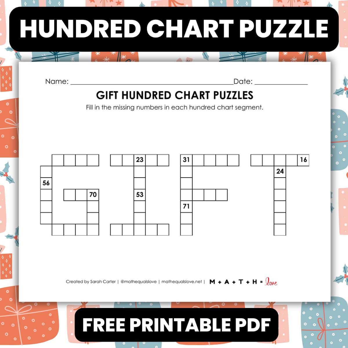 Gift Hundred Chart Puzzle Worksheet | Math = Love