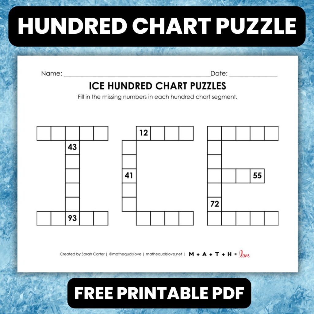 Ice Hundred Chart Puzzle Worksheet | Math = Love
