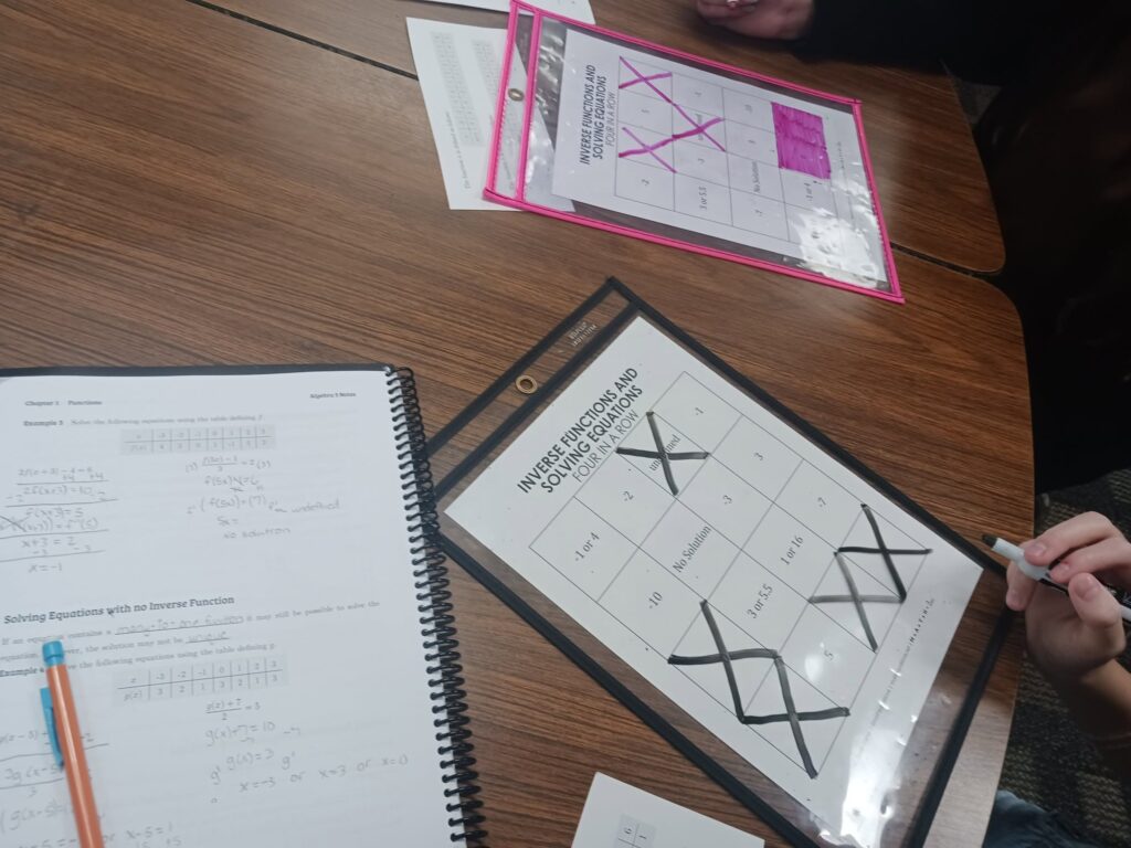 inverse functions four in a row activity