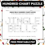 jingle bells christmas hundred chart math puzzle worksheet.