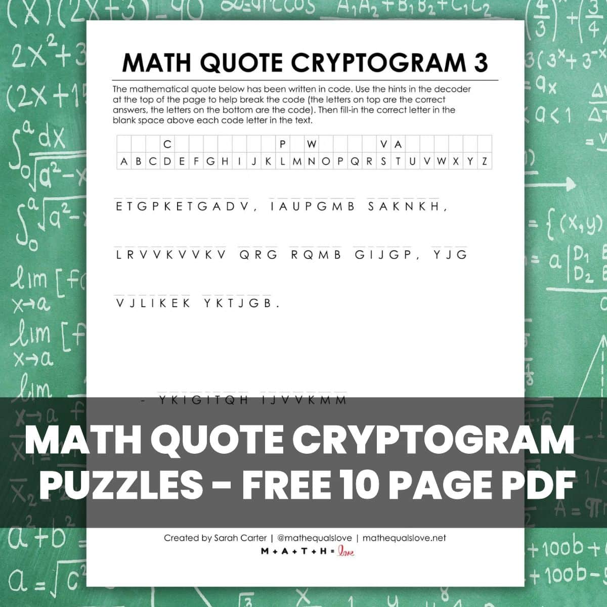 cryptogram puzzles with mathematical quotes.