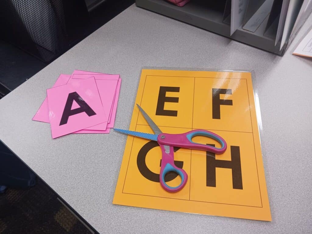 laminated letter hold up cards.
