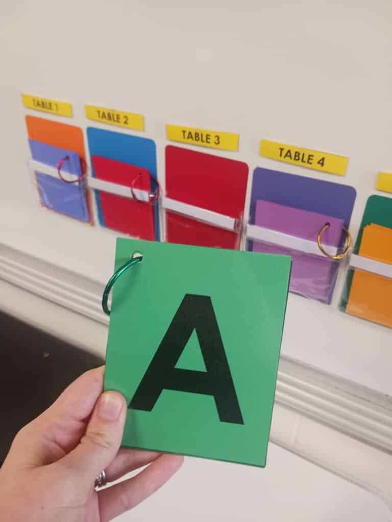 finished multiple choice letter cards.