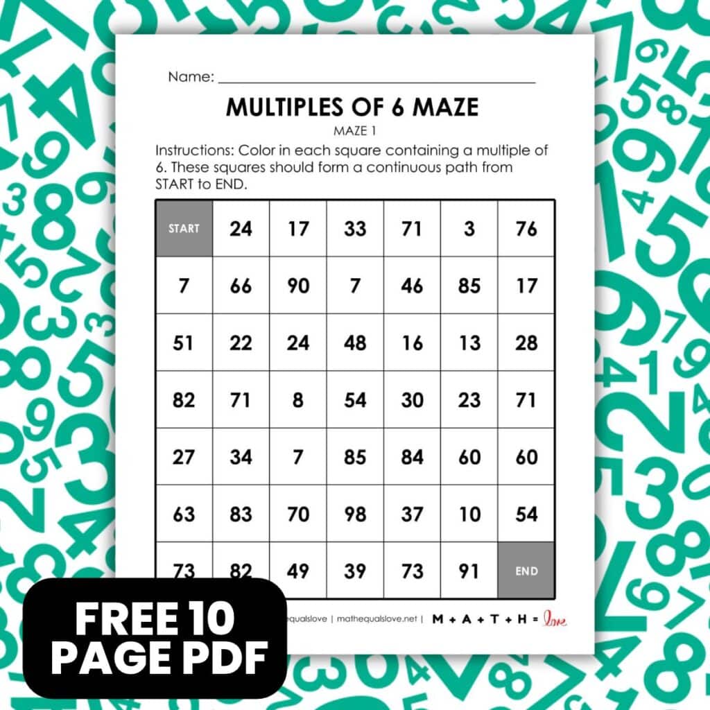 multiples of 6 maze worksheets.