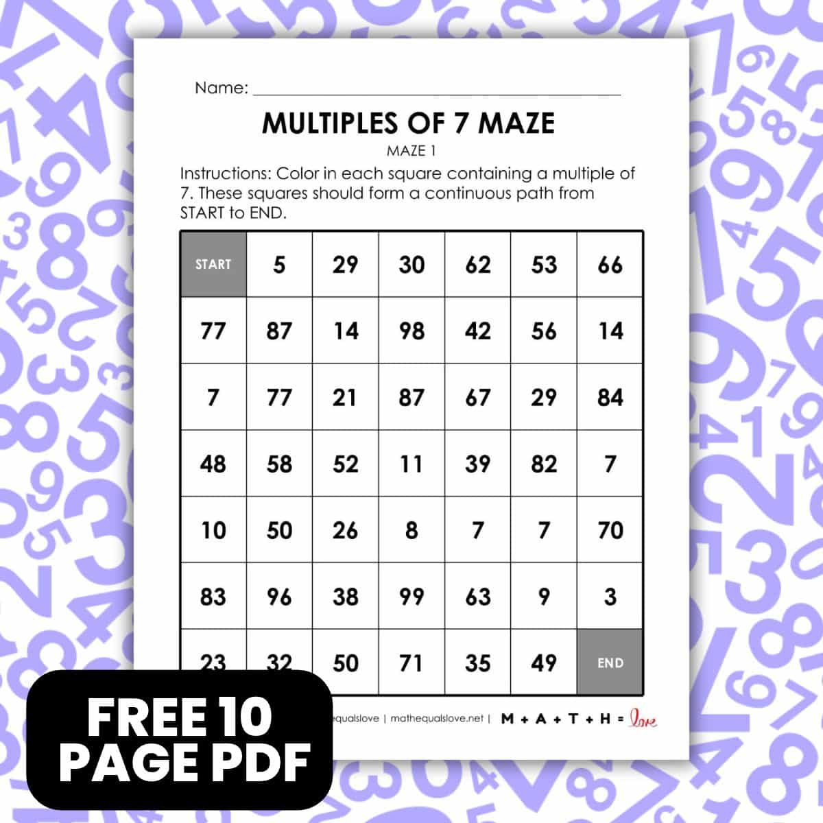 multiples of 7 math maze worksheets.