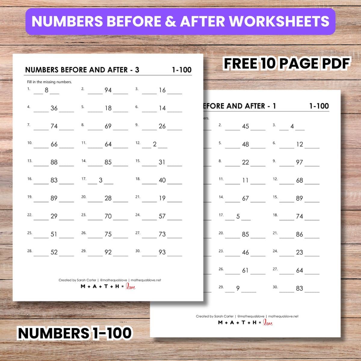 numbers before and after worksheets.