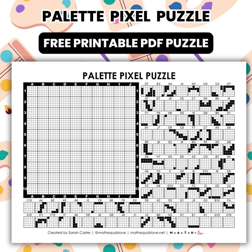 art palette pixel puzzle worksheet.