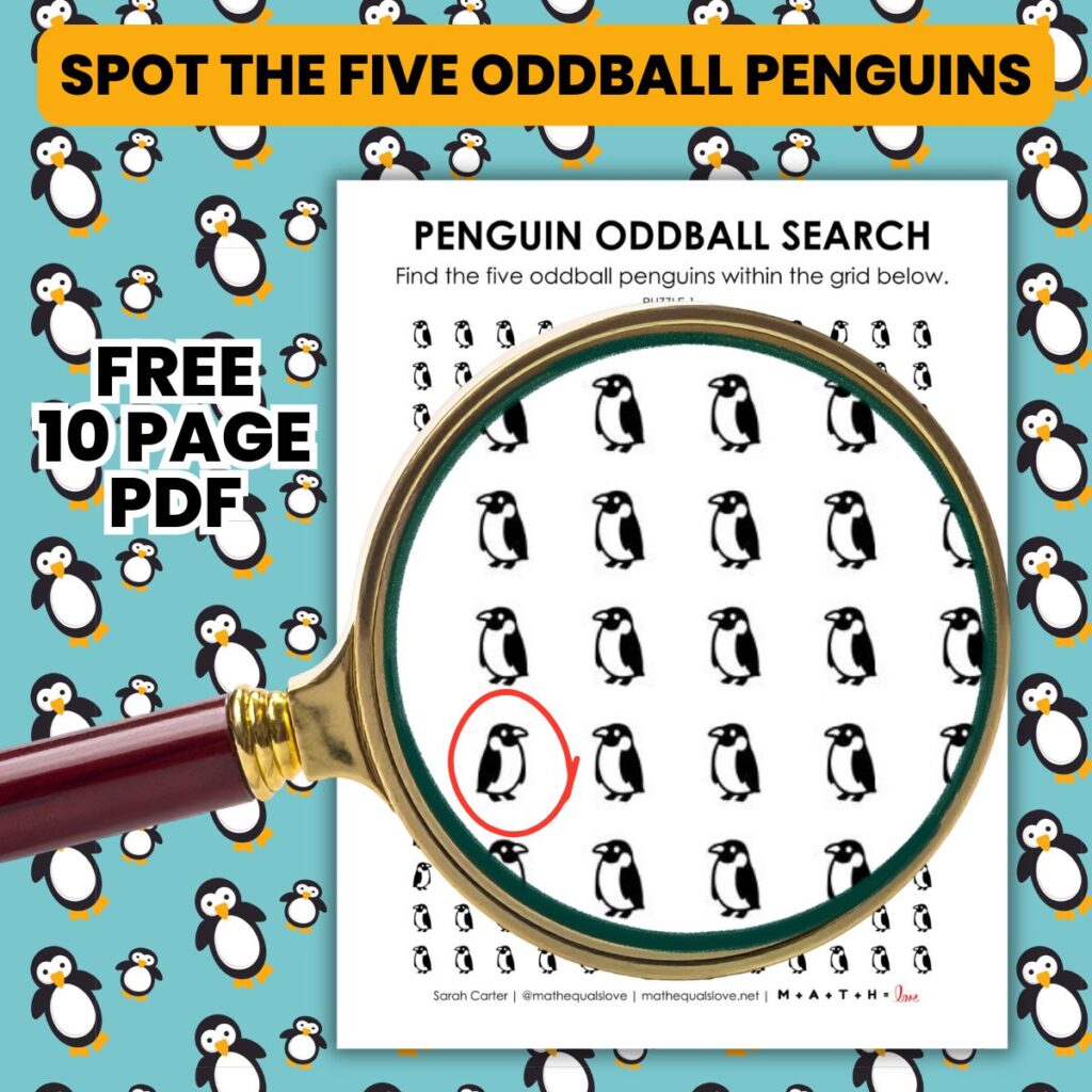 penguin oddball search puzzle worksheet.