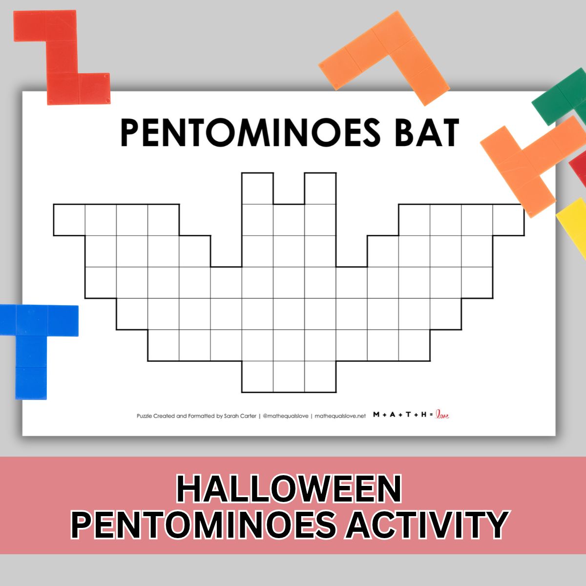 pentominoes bat spatial reasoning puzzle for halloween.