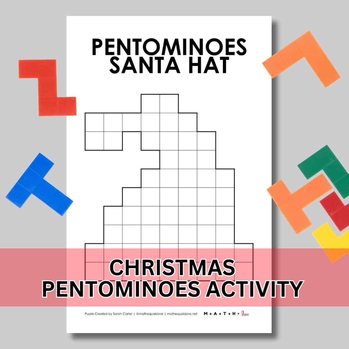 santa hat pentominoes puzzle for christmas.