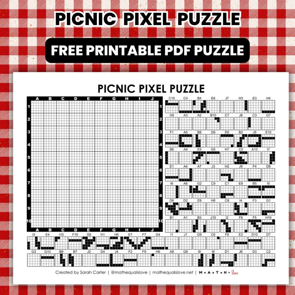 picnic pixel puzzle worksheet.