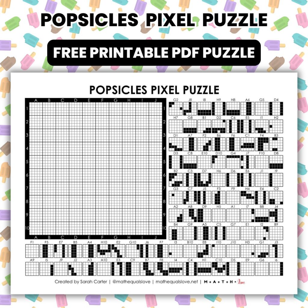 popsicles pixel puzzle worksheet for summer.