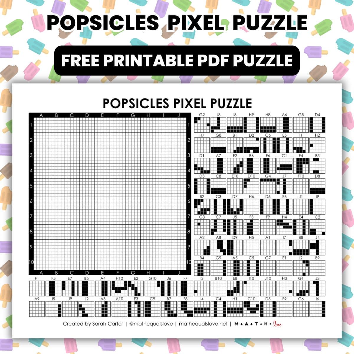 popsicles pixel puzzle worksheet for summer.