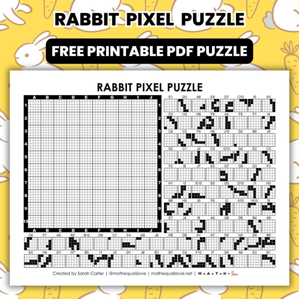 rabbit pixel puzzle worksheet for spring or easter.