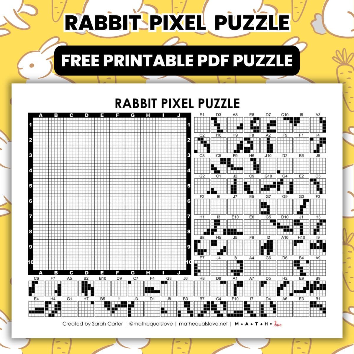 rabbit pixel puzzle worksheet for spring or easter.