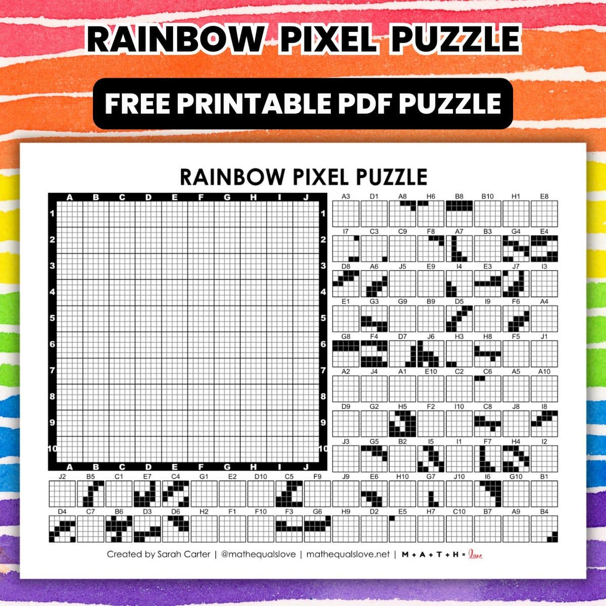 Rainbow Pixel Puzzle | Math = Love