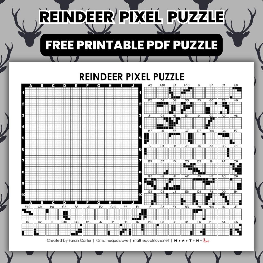 reindeer pixel puzzle worksheet for christmas.