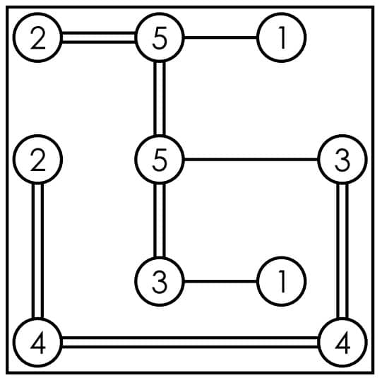solution to sample hashi logic puzzle.