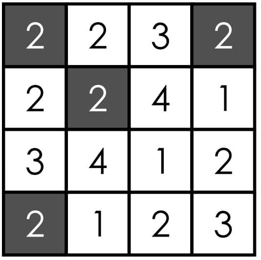 sample hitori logic puzzle solution.