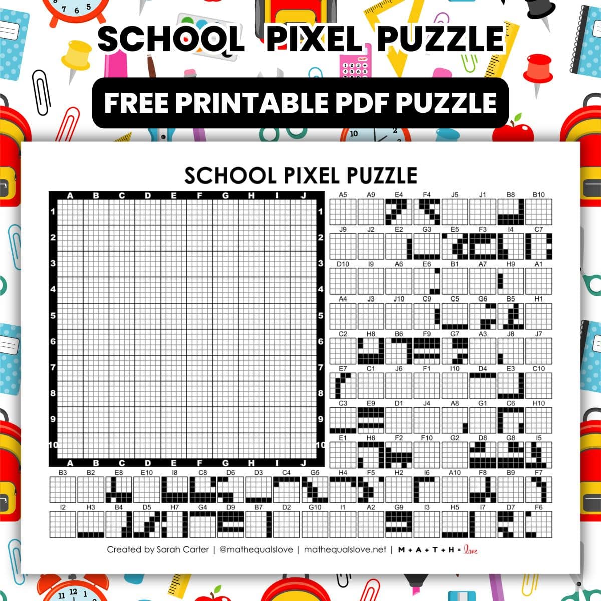 school pixel puzzle worksheet.