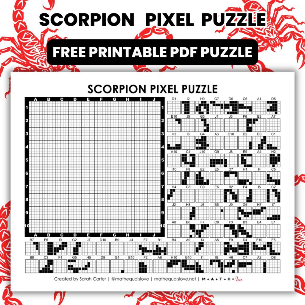 scorpion pixel puzzle worksheet.