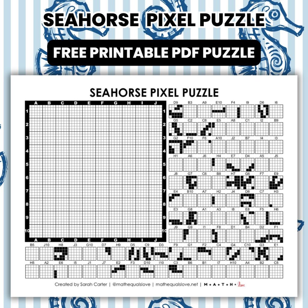 seahorse pixel puzzle worksheet.