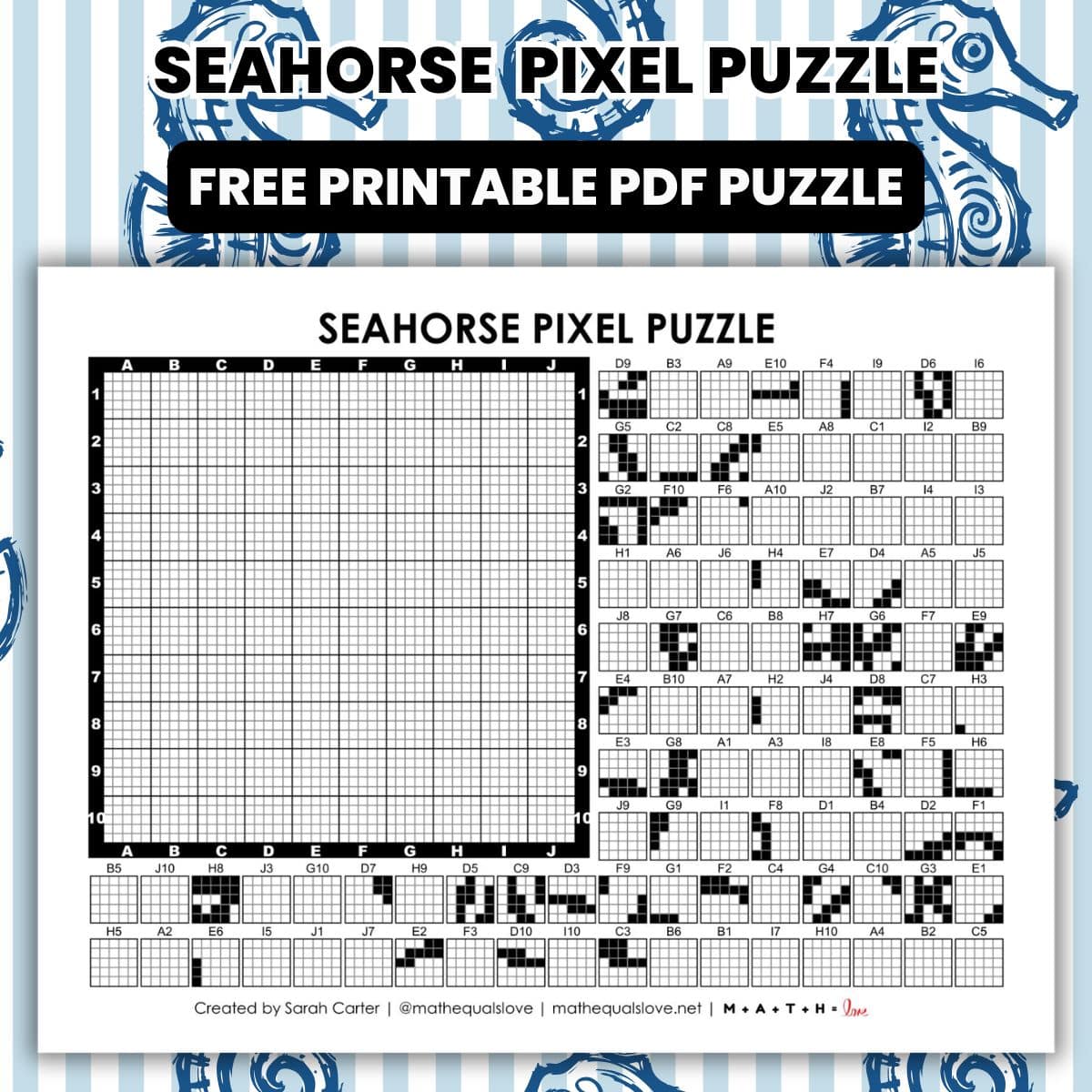 seahorse pixel puzzle worksheet.