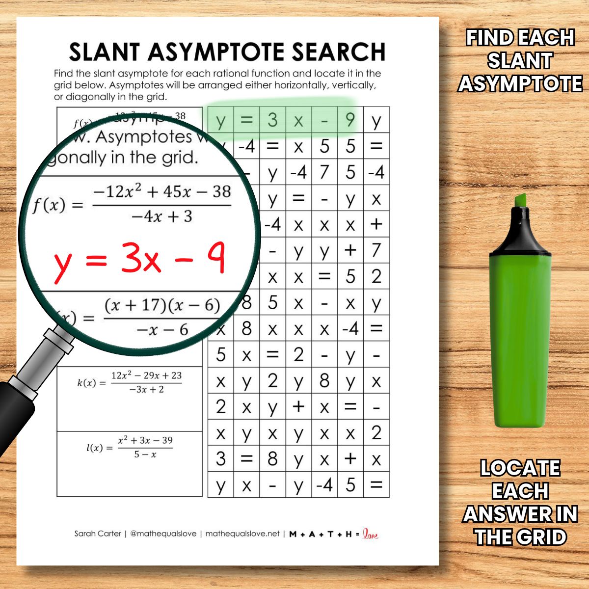 slant asymptote search puzzle worksheet.