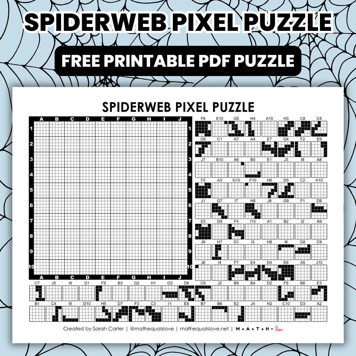 spiderweb pixel puzzle worksheet.