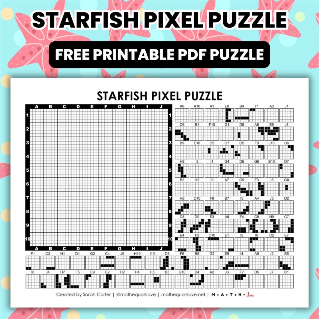 starfish pixel puzzle worksheet.