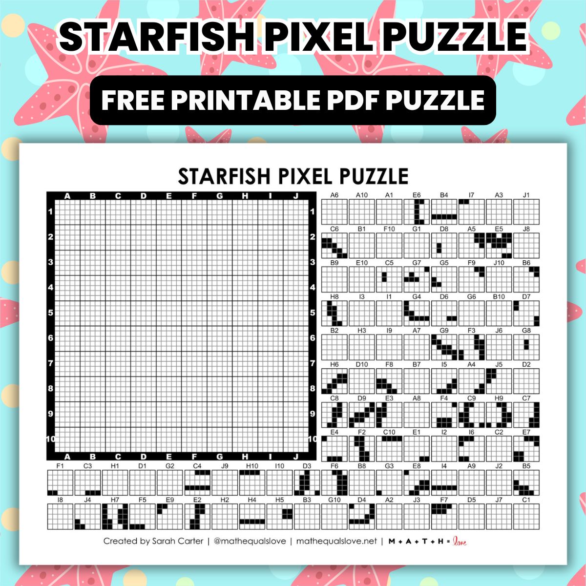 Starfish Pixel Puzzle | Math = Love