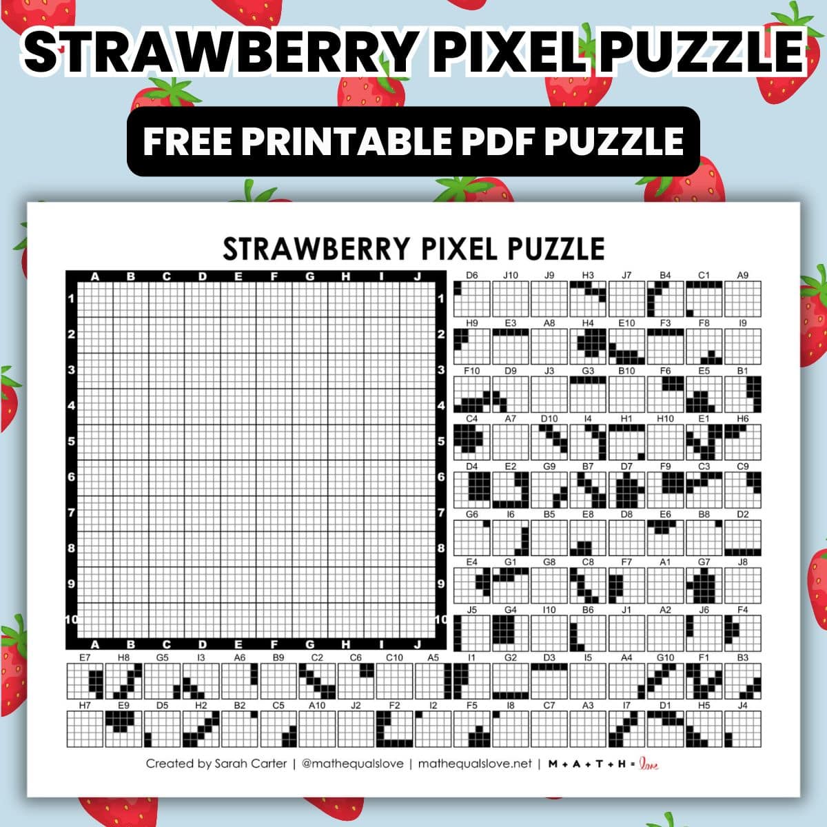 strawberry pixel puzzle worksheet for summer.