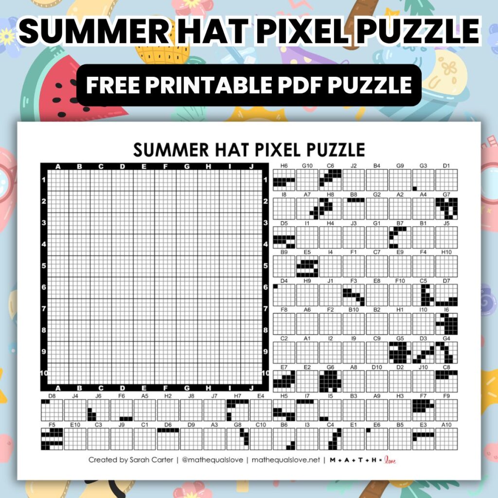 summer hat pixel puzzle worksheet.