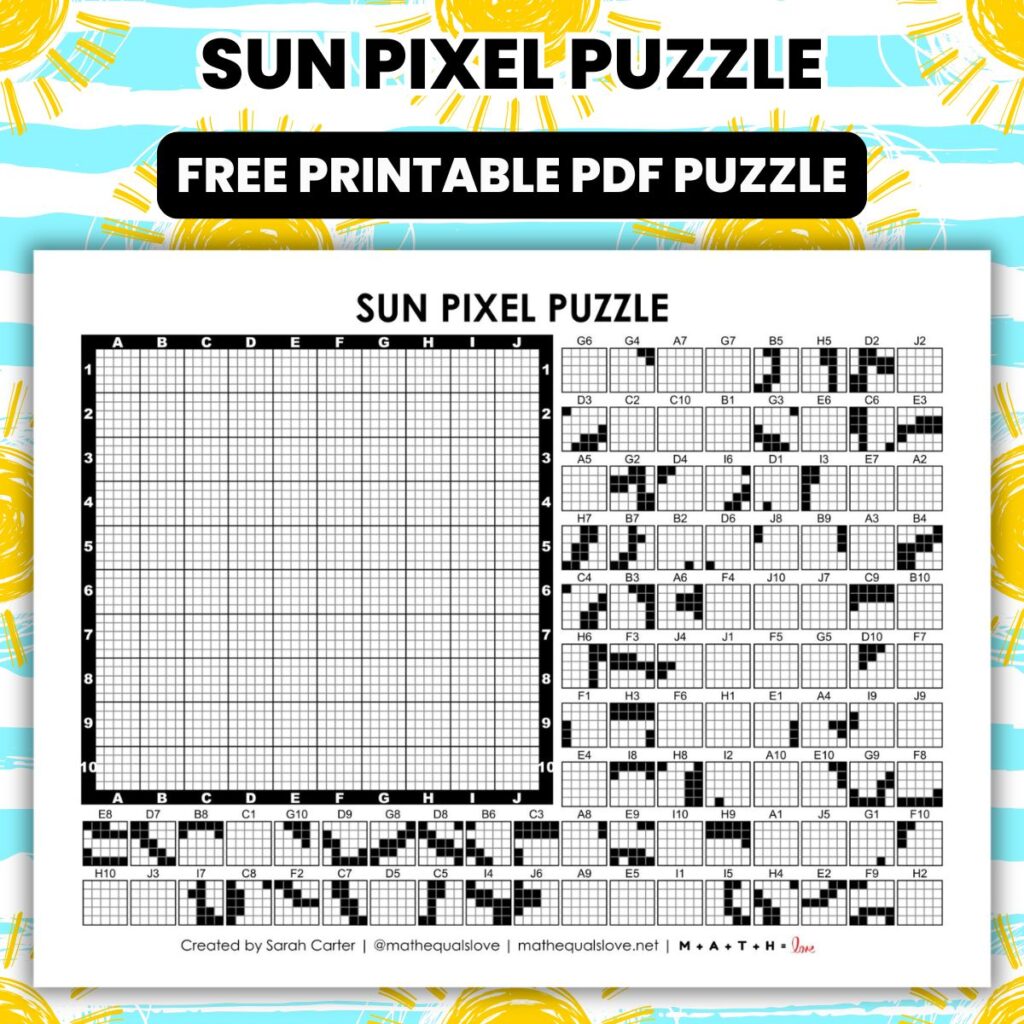 sun pixel puzzle worksheet for summer.