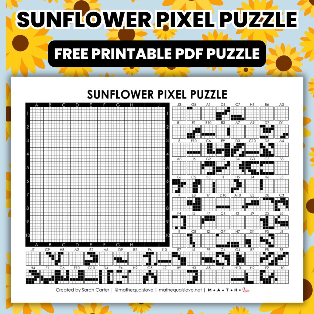 sunflower pixel puzzle worksheet for summer.
