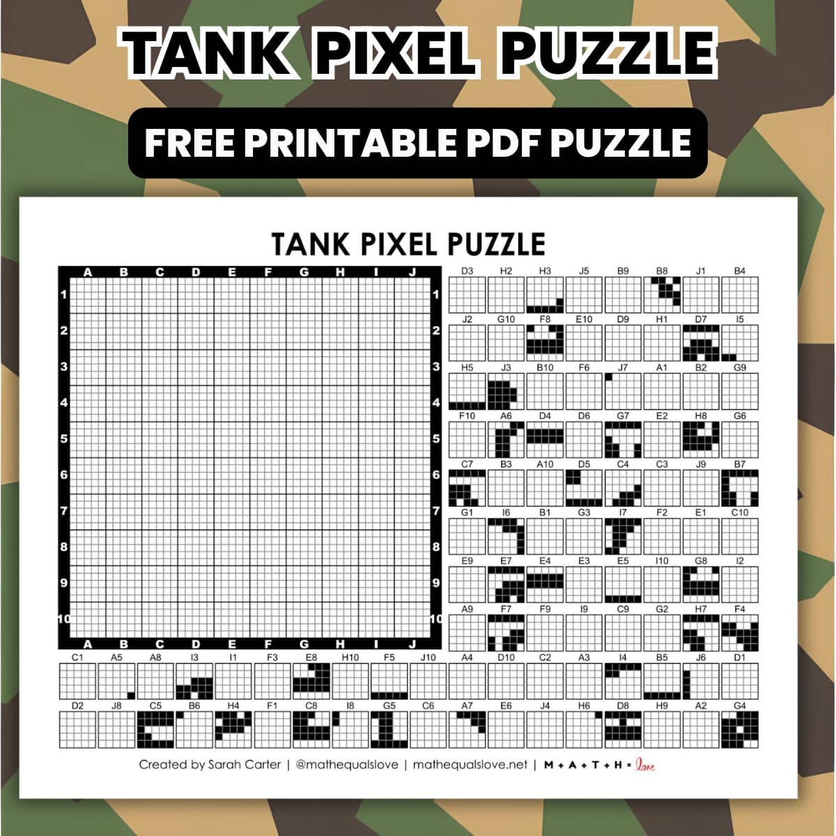 military tank pixel puzzle worksheet for veterans day.