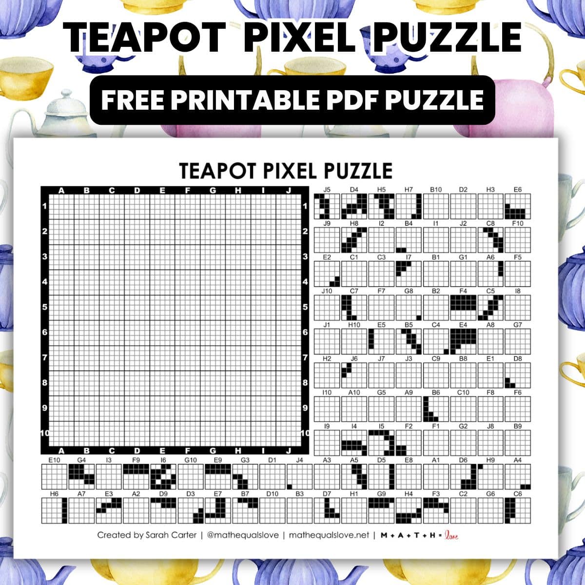 teapot pixel puzzle worksheet.