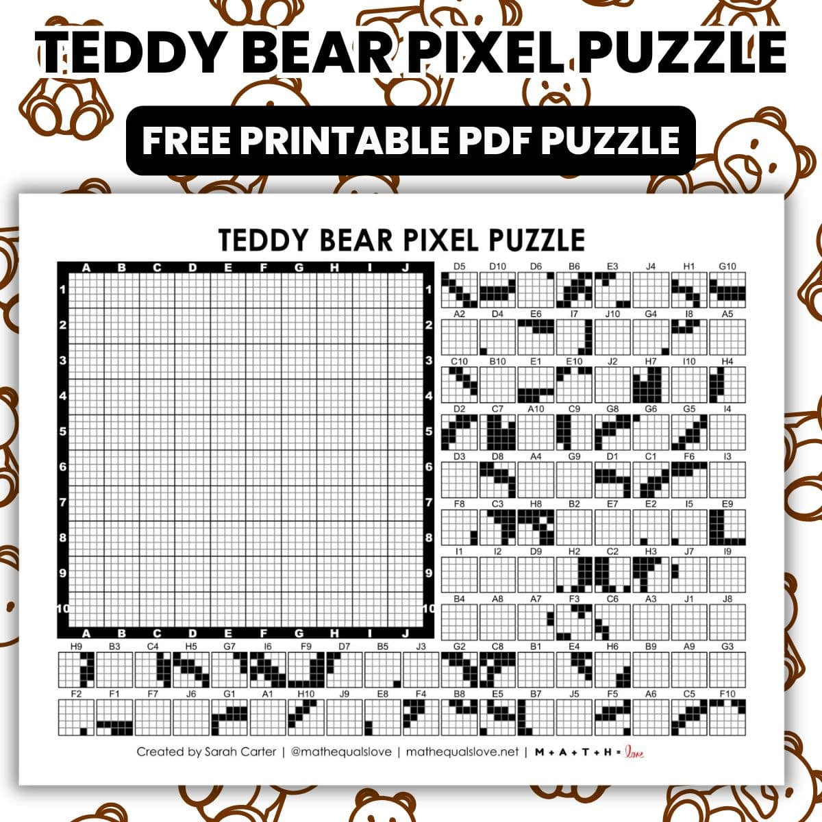 teddy bear pixel puzzle worksheet.