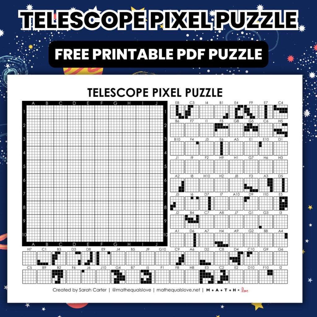 telescope space pixel puzzle worksheet.