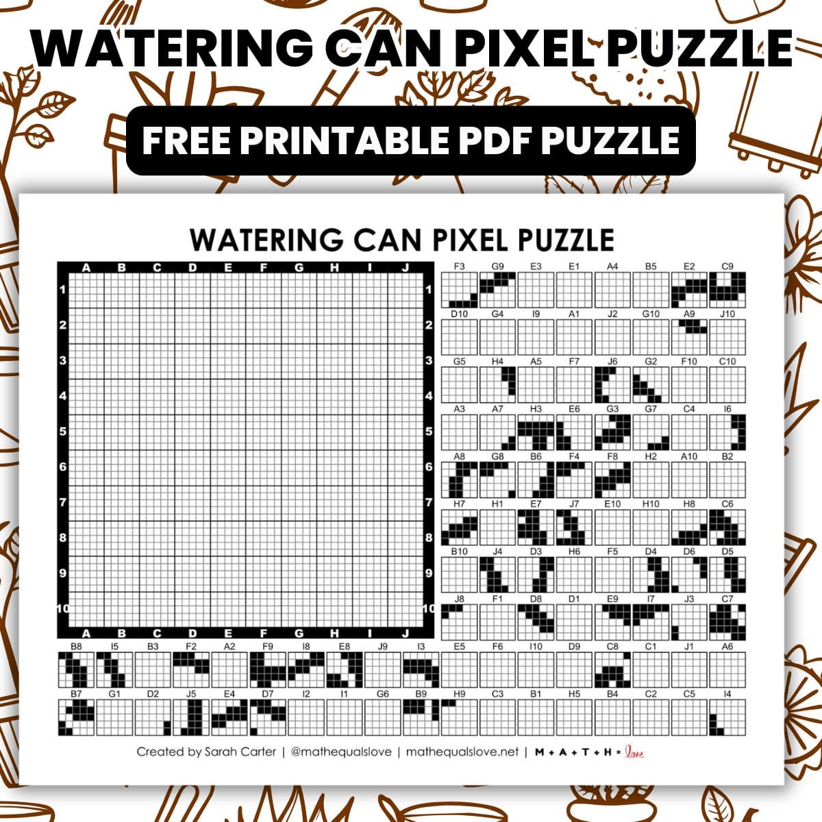watering can pixel puzzle worksheet.